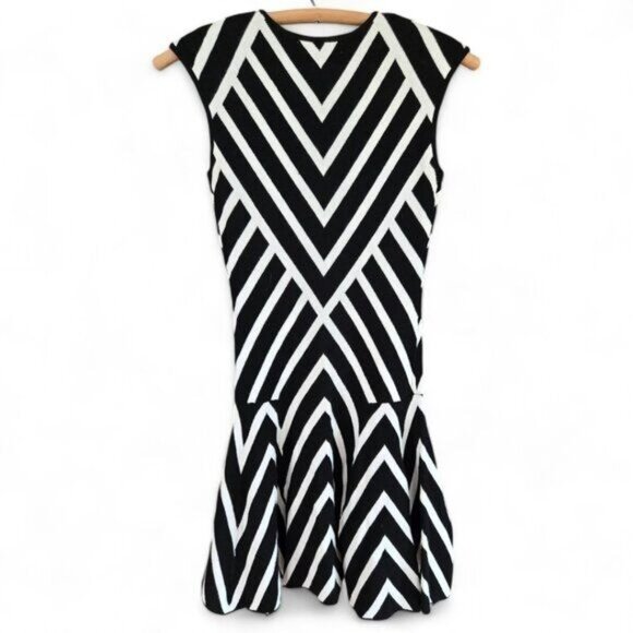 Banana Republic XS Petite Black & White Stripe Fit & Flare Dress - Picture 4 of 6